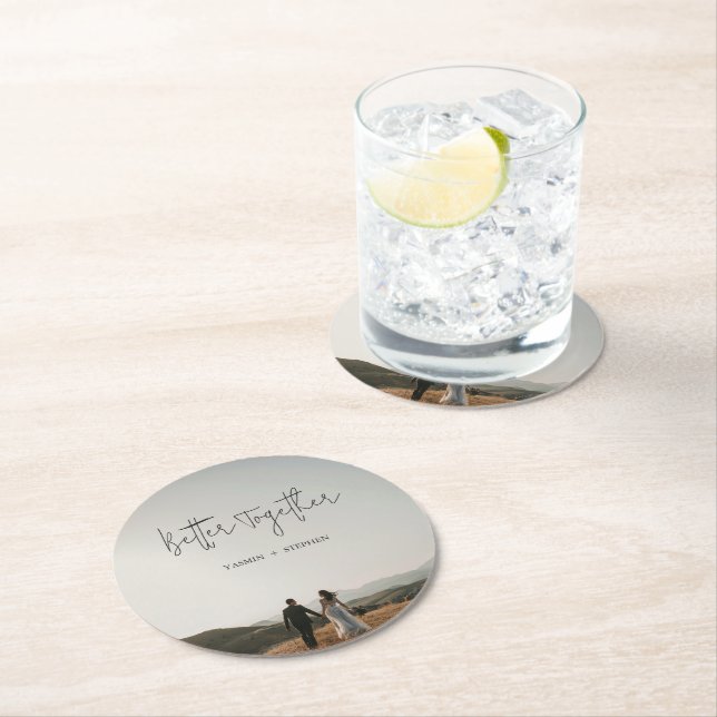 Modern Photo Chic Wedding Round Paper Coaster (Insitu)