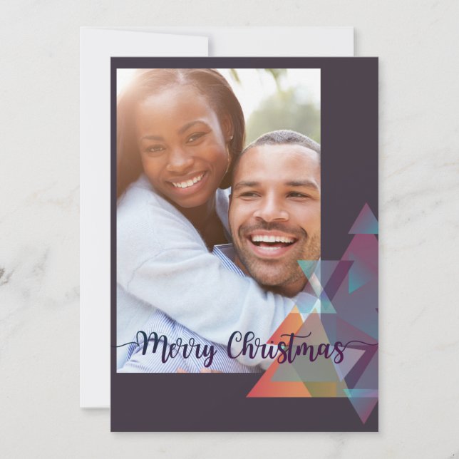 Modern Photo Christmas Card - Mauve Polygon Tree (Front)