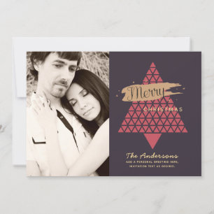 Modern Photo Christmas Card - Mauve Rose Geometric