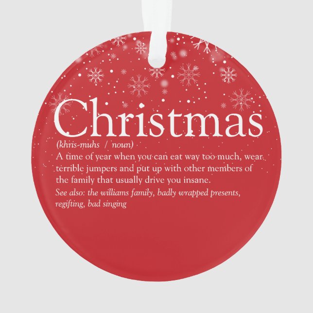 Modern Photo Christmas Funny Definition  Ornament (Back)