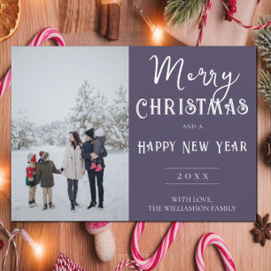 Modern Photo Christmas Holiday Card Purple