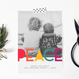 Modern Photo Christmas Holiday Card, Rainbow Peace Card