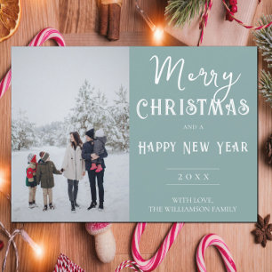Modern Photo Christmas Holiday Card   Teal