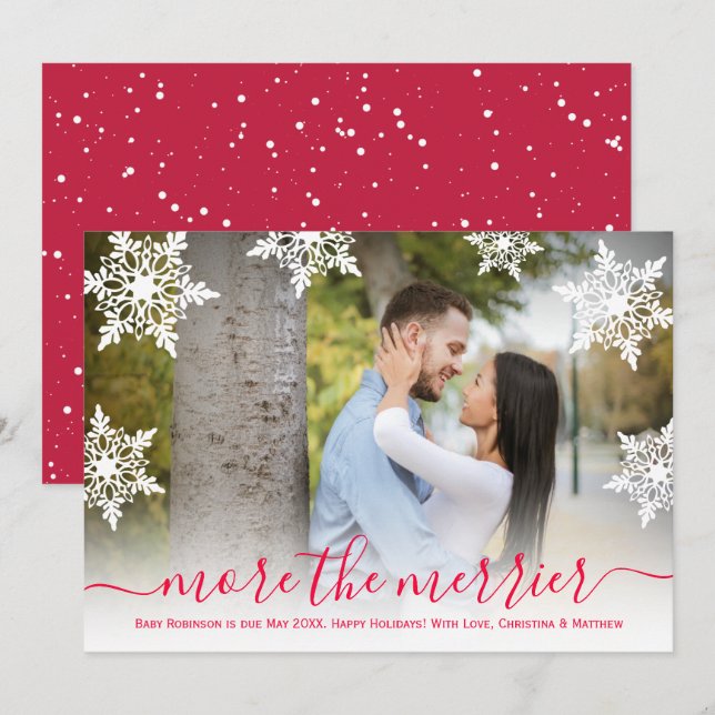 Modern Photo Christmas Pregnancy Announcement Card (Front/Back)