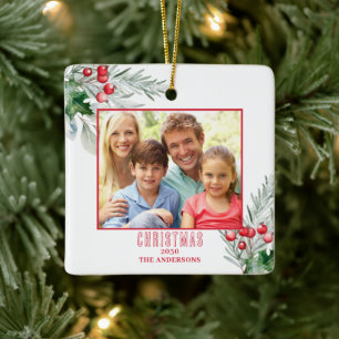 Modern Photo Christmas Year Ceramic Ornament