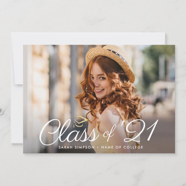 Modern photo class of 2021 grad announcement (Front)