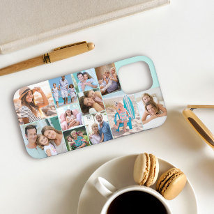 Modern Photo Collage 11 Picture Mint Sideways iPhone 12 Pro Case