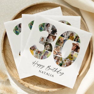 Modern Photo Collage 30th Birthday Napkins