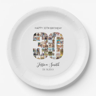 Modern Photo Collage 30th Birthday Paper Plate