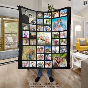 Modern Photo Collage 33 Pics Personalized Black Fleece Blanket