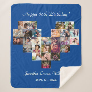 Modern photo collage 60th birthday typography gift sherpa blanket