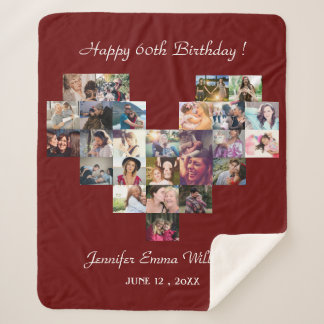 Modern photo collage 60th birthday typography gift sherpa blanket