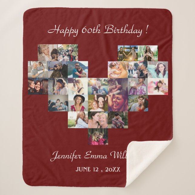 Modern photo collage 60th birthday typography gift sherpa blanket (Front)
