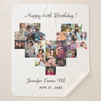Modern photo collage 60th birthday typography gift sherpa blanket