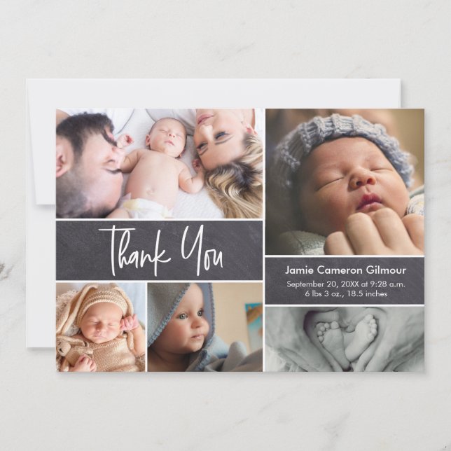 Modern Photo Collage Baby Shower Thank you birth Announcement (Front)
