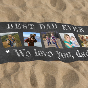 Modern photo collage best dad ever beach towel