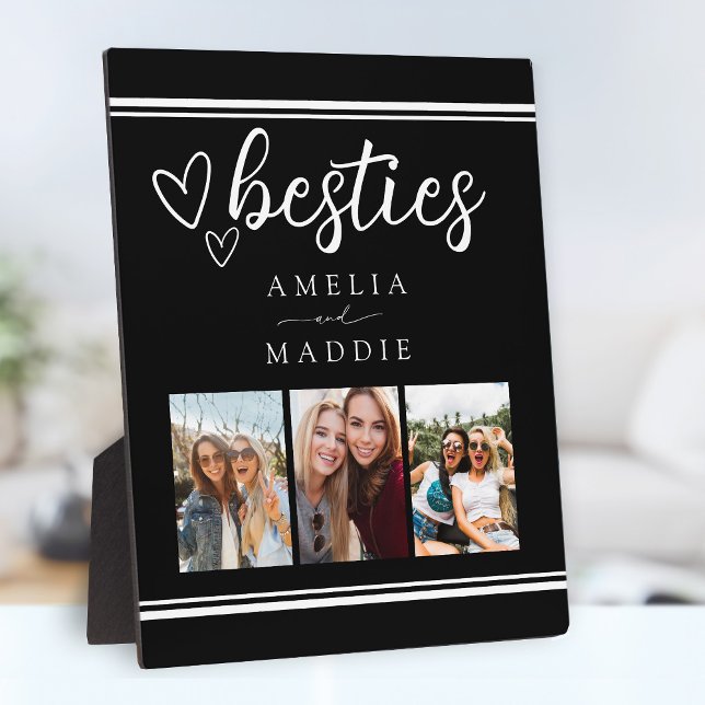 Modern Photo Collage Besties Black and White  Plaque (Modern Photo Collage Besties Black and White Plaque)