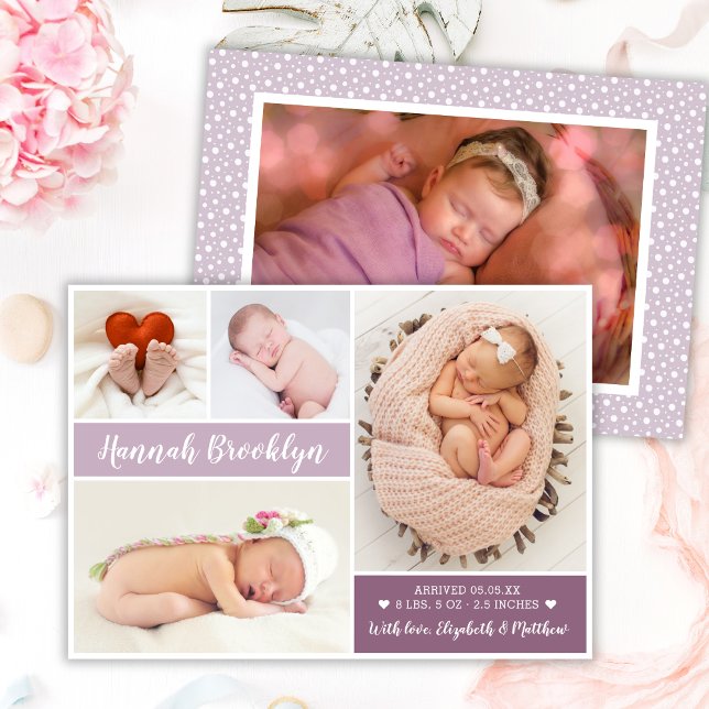 Modern Photo Collage Birth Announcement Card (Creator Uploaded)