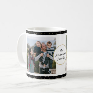 Modern Photo Collage Black and Gold Family Coffee Mug