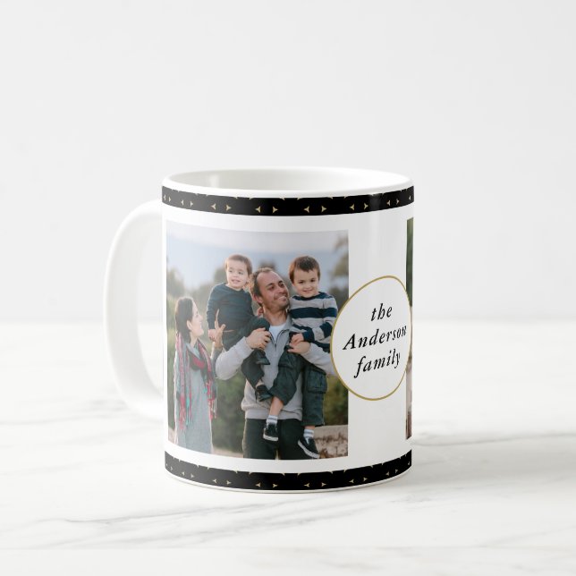 Modern Photo Collage Black and Gold Family Coffee Mug (Front Left)