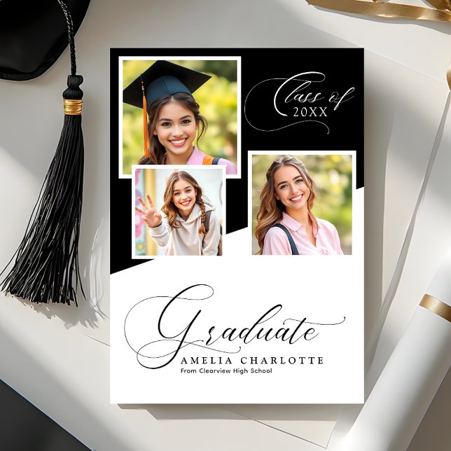 Modern Photo Collage Black and White Graduation Announcement (Creator Uploaded)