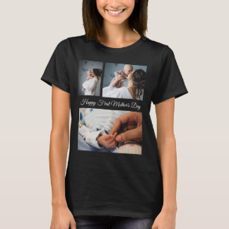 Modern Photo collage | Black And White Mothers Day T-Shirt