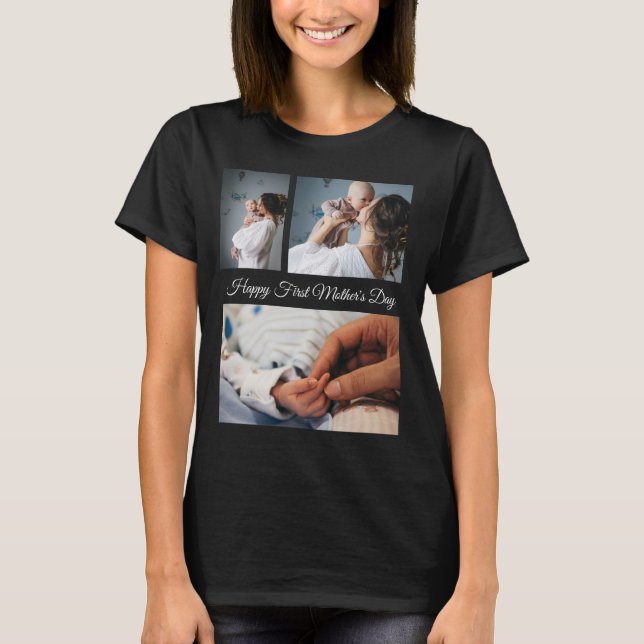 Modern Photo collage | Black And White Mothers Day T-Shirt (Front)