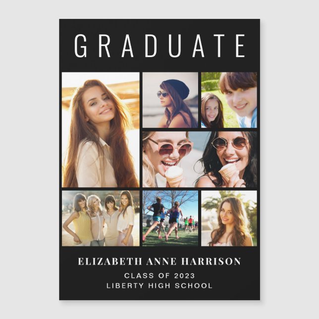 Modern Photo Collage Black Graduation Magnetic Invitation (Front)