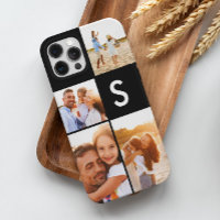 Modern photo collage black initial monogram