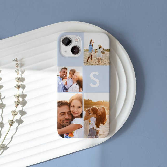Modern photo collage black initial monogram iPhone case (Creator Uploaded)