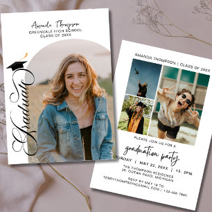 Modern Photo Collage Black White Graduation Invitation