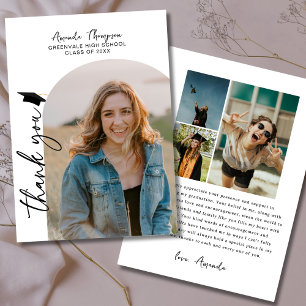 Modern Photo Collage Black White Graduation Thank You Card