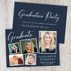 Modern Photo Collage Blue Graduation Party Invitation