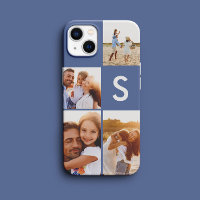 Modern photo collage blue initial monogram