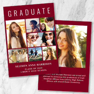 Modern Photo Collage Burgundy Graduation Announcement