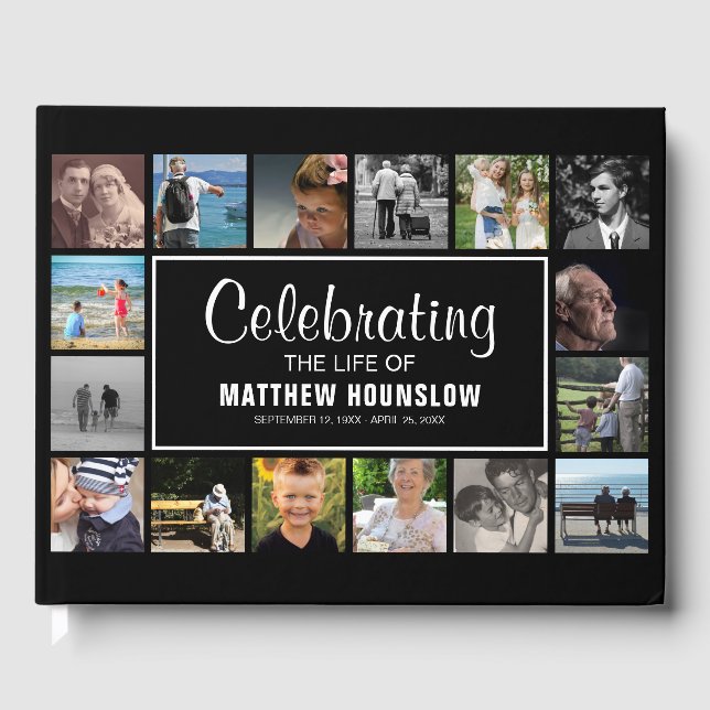 Modern Photo Collage | Celebrating the Life Of Guest Book (Front)