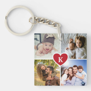 Modern Photo Collage Custom Red Heart Key Ring
