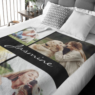 Modern Photo Collage Dog Black Fleece Blanket