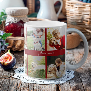 Modern Photo Collage Dog Burgundy Coffee Mug