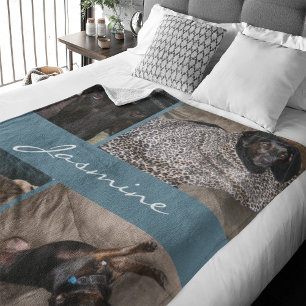 Modern Photo Collage Dog Dusty Blue Fleece Blanket