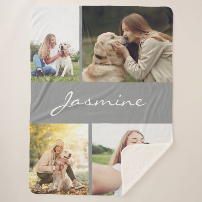 Modern Photo Collage Dog Grey Sherpa Blanket (Front)