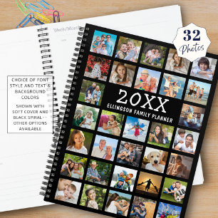 Modern Photo Collage Family Black Planner