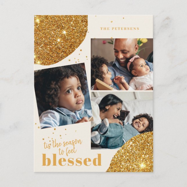Modern photo collage family Christmas Holiday Postcard (Front)