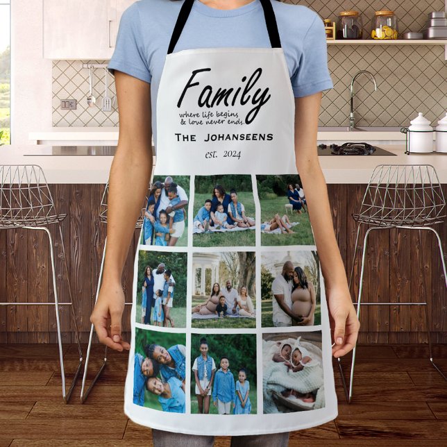 Modern Photo Collage Family Quote Typography Name Apron (Creator Uploaded)