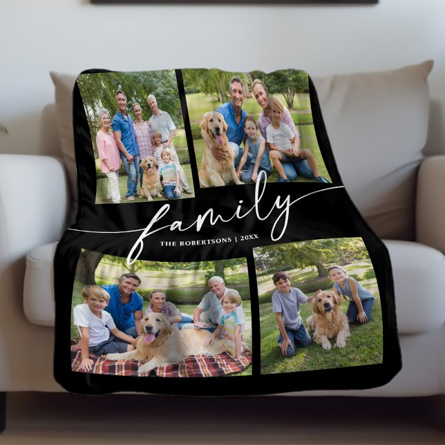 Modern Photo Collage Family Script Keepsake Fleece Blanket (Creator Uploaded)