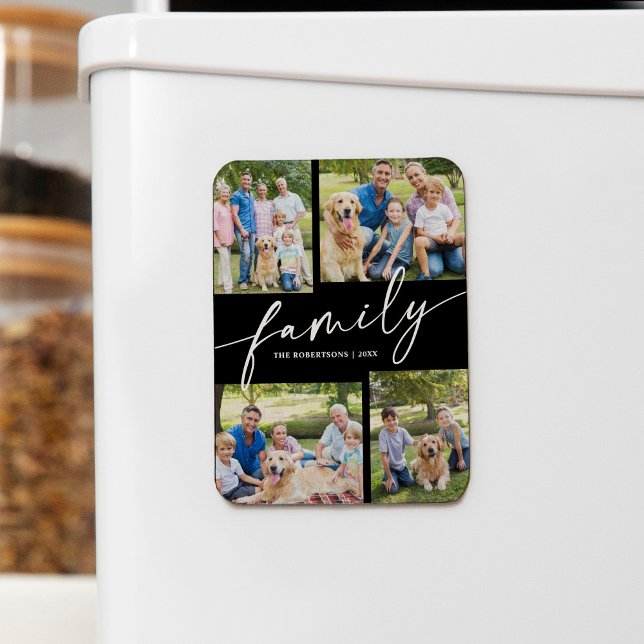 Modern Photo Collage Family Script Keepsake Magnet (Creator Uploaded)