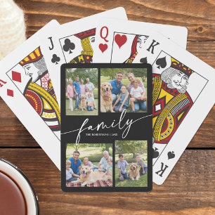 Modern Photo Collage Family Script Keepsake Playing Cards