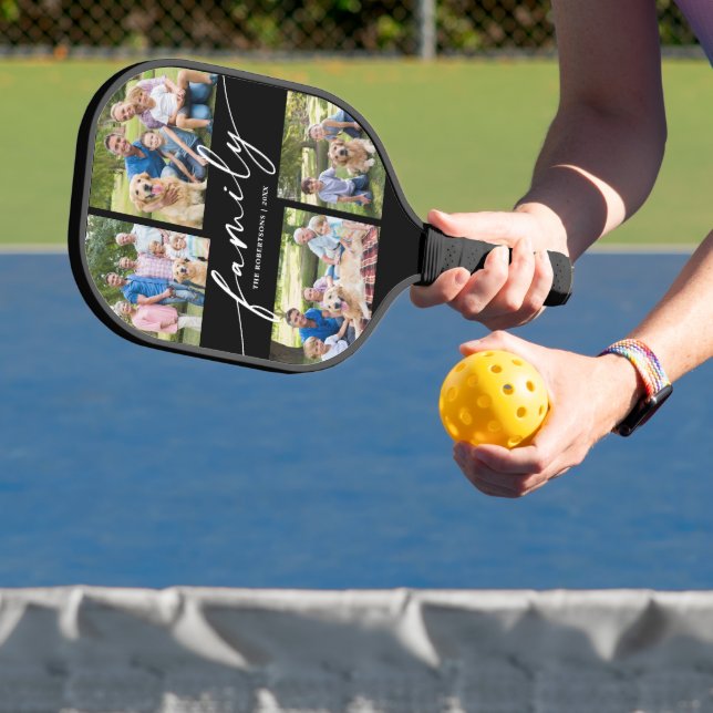 Modern Photo Collage Family Script Pickleball Paddle (Insitu)