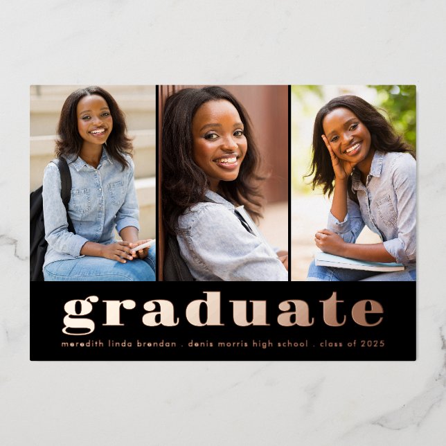 Modern Photo Collage Foil Graduation Announcement (Front)
