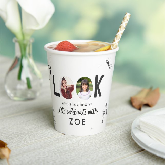 Modern Photo Collage Fun Hand-Drawn Birthday Paper Cups (Insitu)